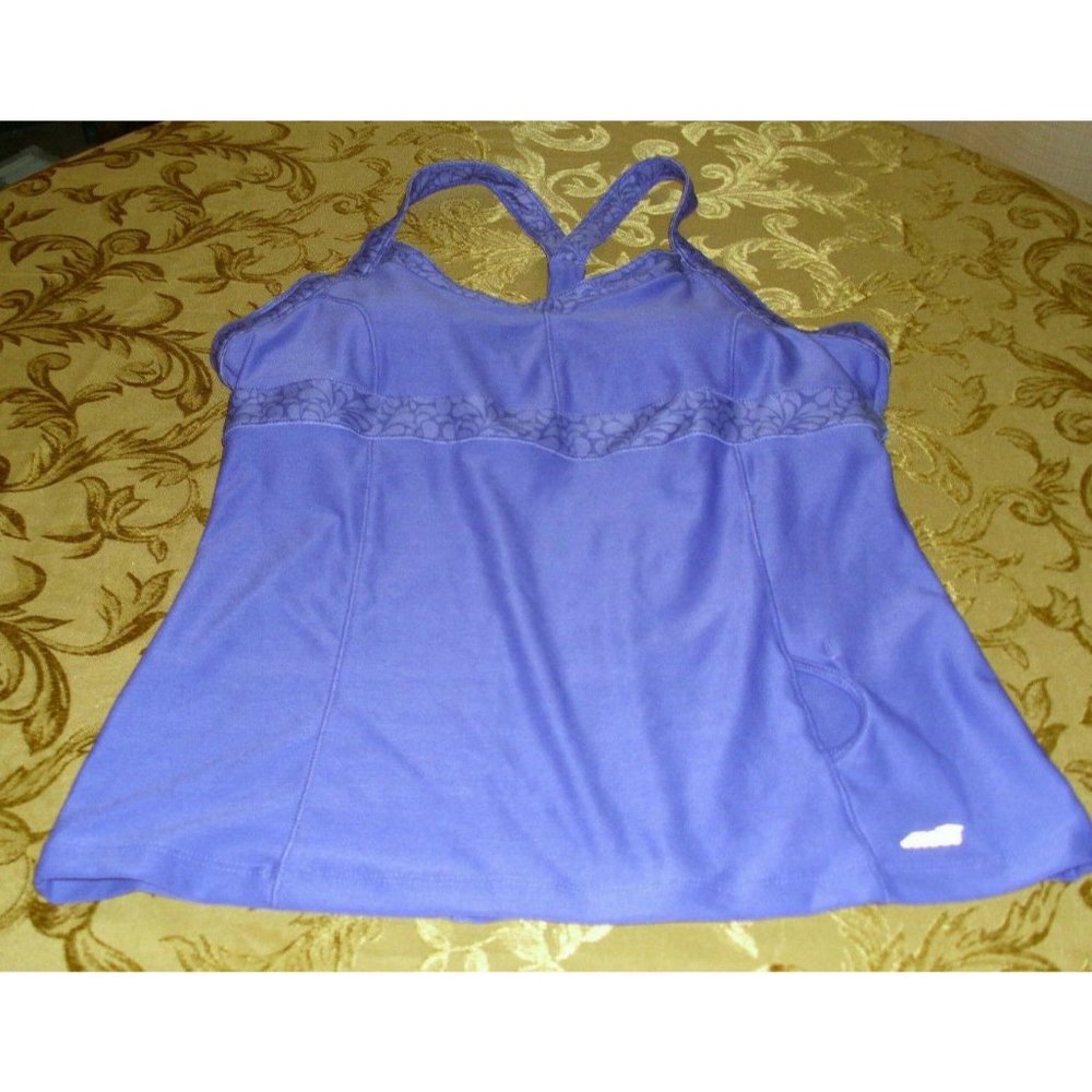 Ladies Swimsuit Top by Avia Racer Back Purple & Floral.Print Padded Bra Size L
